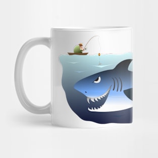 Fisherman being stalked by a great white shark Mug